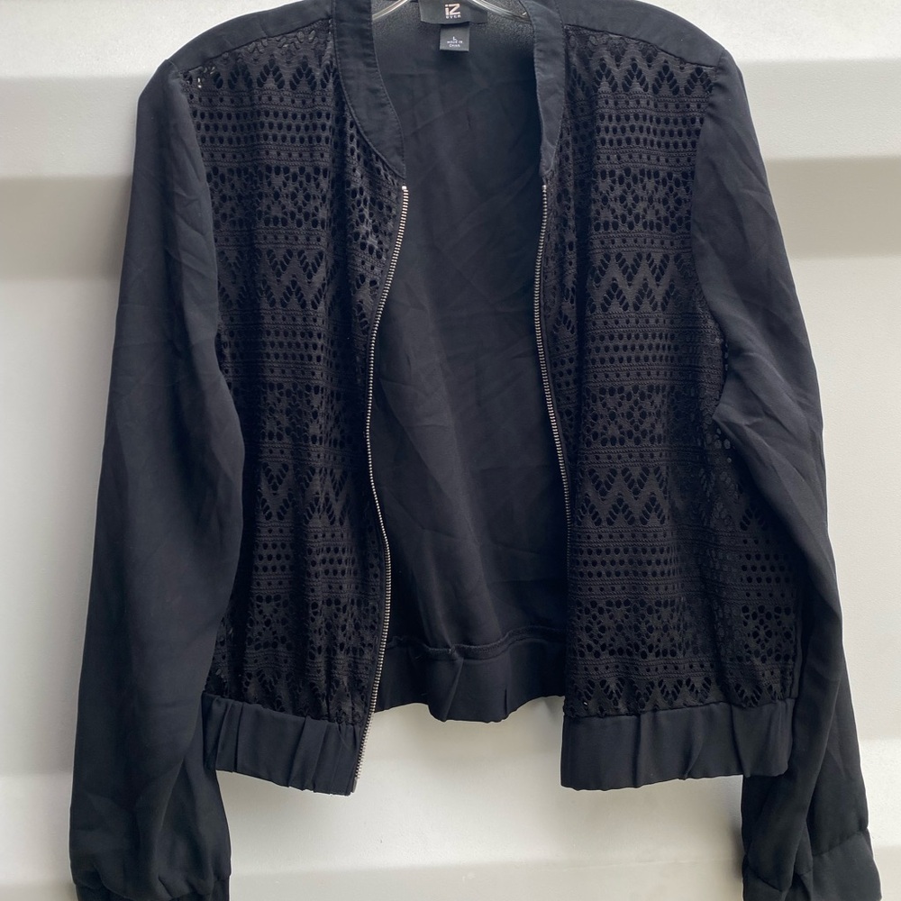 Women's Black Lace Bomber Jacket